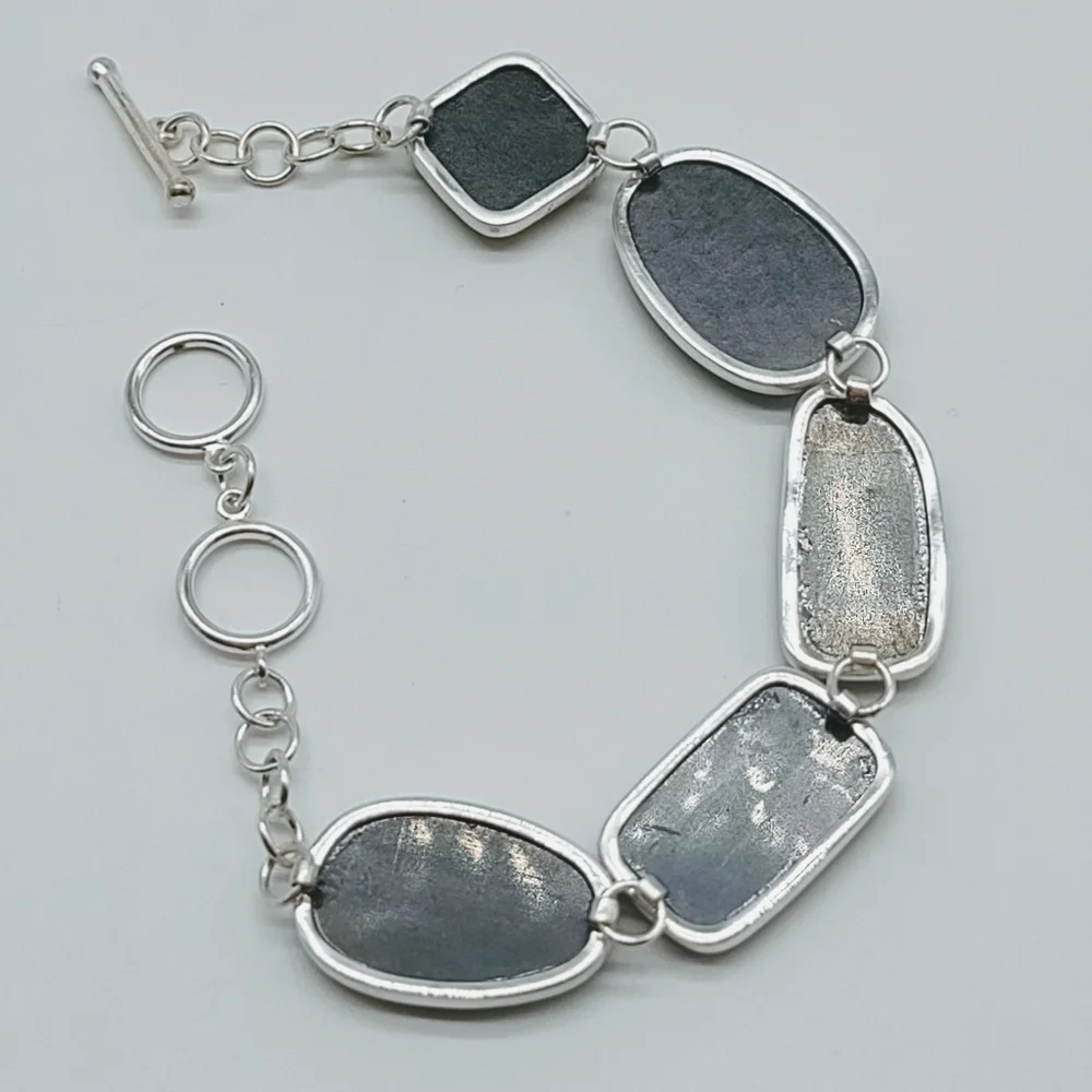 Vintage Sterling Silver Lucas Lameth Abalone Link Toggle Bracelet - Picture 7 of 12